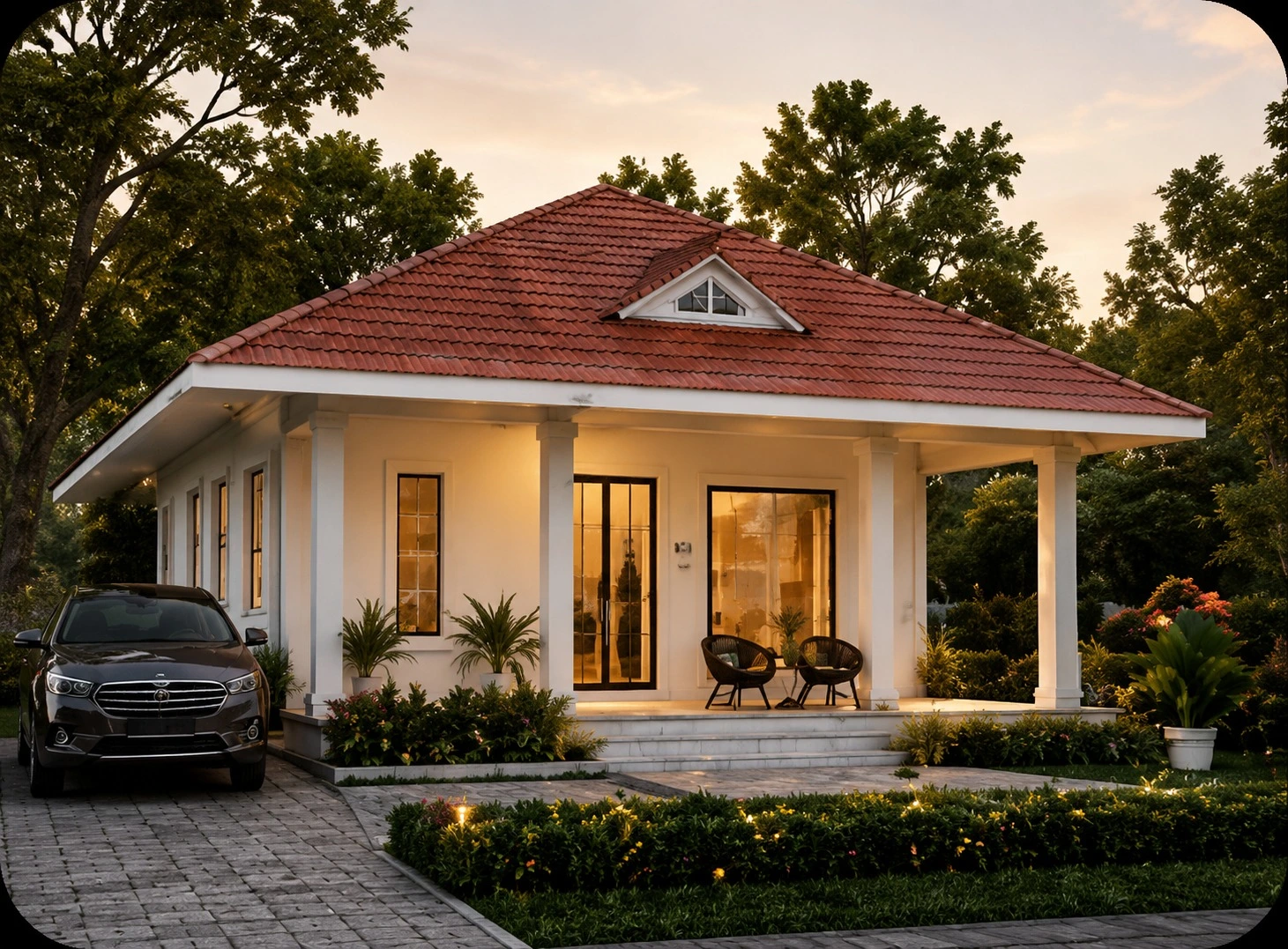 Single Floor Villa with covered car porch and tiled roof at Grace Meadows
